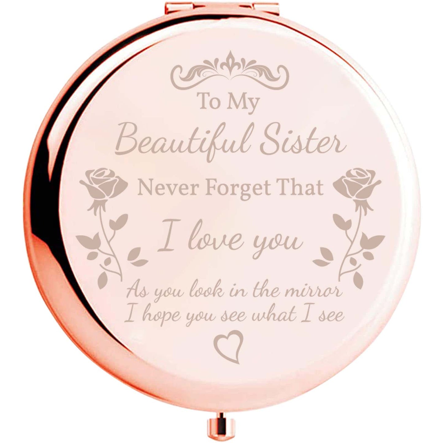 Rose Gold Compact Mirror for Sisters - Perfect Gift for Women and Girls - Unique Friendship Gift for Best Friends and Sisters