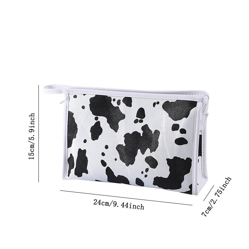 Cute Cow Printed Makeup Bag with Large Capacity and Zipper Closure - Perfect for Organizing and Storing Cosmetics