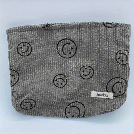 Cute Smile Face Cosmetic Bag - Zipper Travel Portable Makeup Storage Bag - Solid Color Toiletry Bag