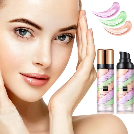Tri-Color Contour Isolation Cream - One Step Color Corrector and Brightening Primer for Flawless Makeup Application