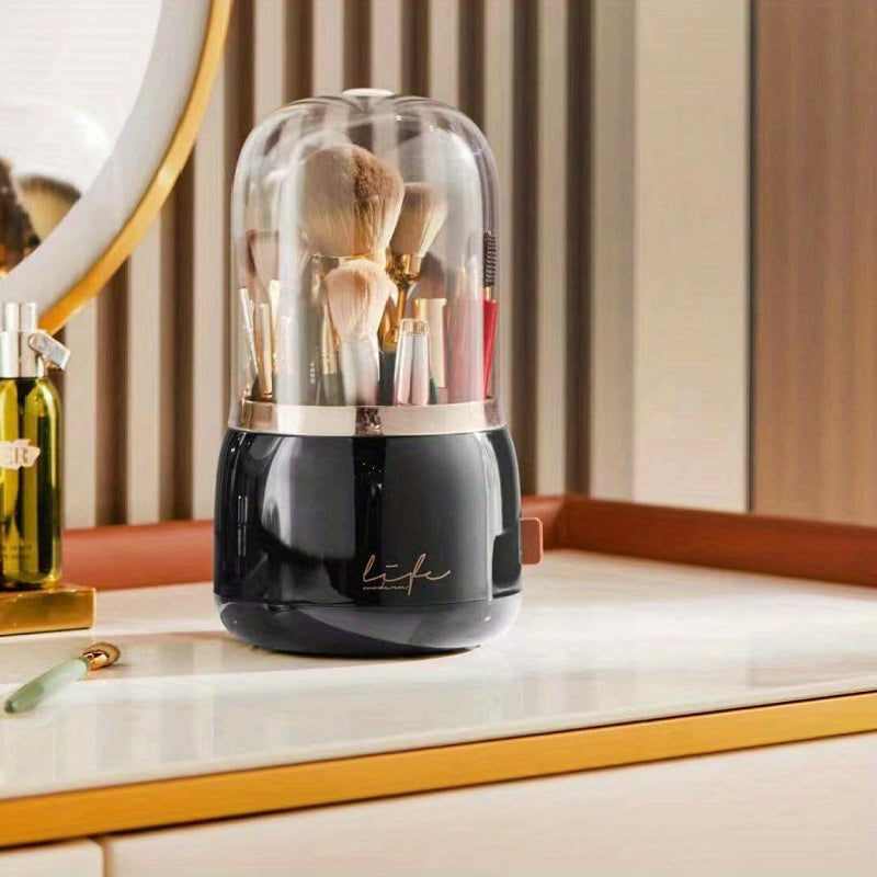 Dustproof 360° Rotating Makeup Brush Holder Organizer with Clear Lid for Vanity Desktop - Keep Your Brushes Clean and Accessible