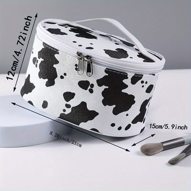 Cute Cow Printed Makeup Bag with Large Capacity and Zipper Closure - Perfect for Organizing and Storing Cosmetics