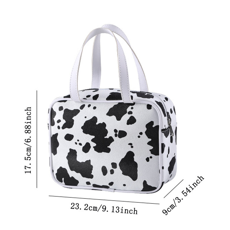 Cute Cow Printed Makeup Bag with Large Capacity and Zipper Closure - Perfect for Organizing and Storing Cosmetics