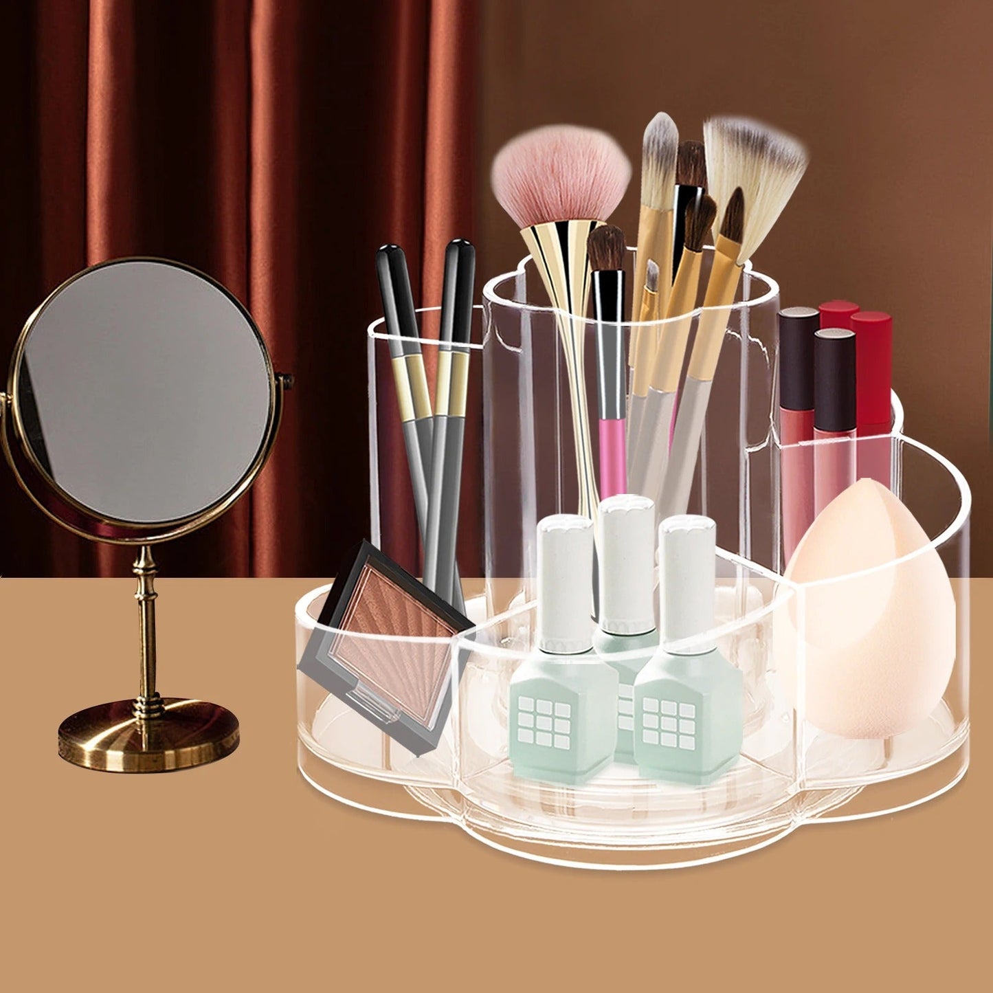 Rotating 360 Rotating Makeup Organizer Clear Storage Holder with 6 Compartments