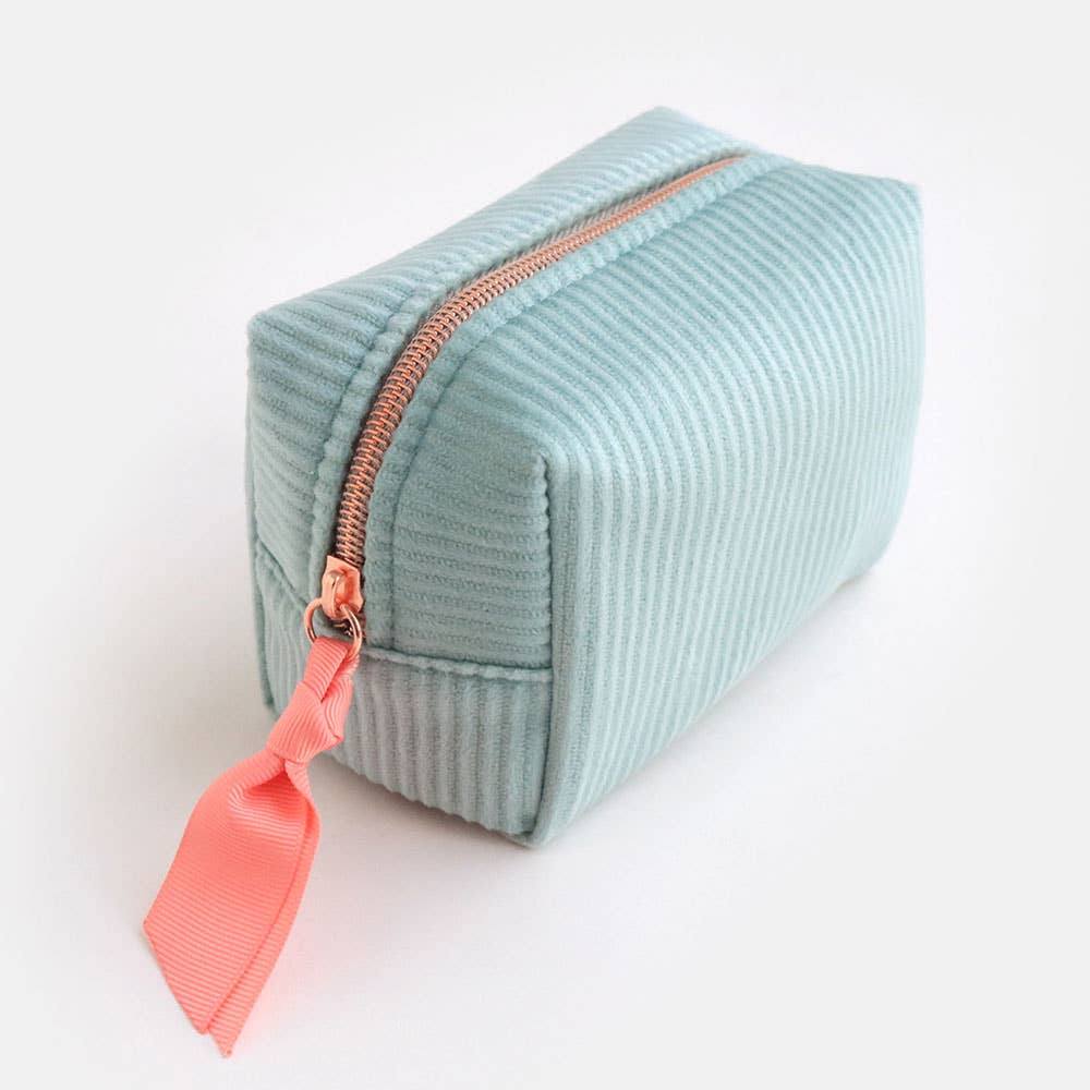 Pale Blue Cord Mini Cube Cosmetic Bag
