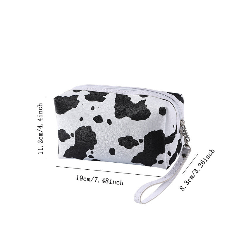 Cute Cow Printed Makeup Bag with Large Capacity and Zipper Closure - Perfect for Organizing and Storing Cosmetics