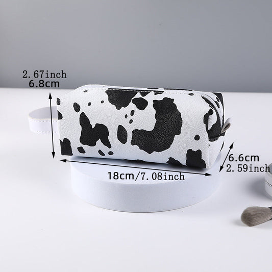 Cute Cow Printed Makeup Bag with Large Capacity and Zipper Closure - Perfect for Organizing and Storing Cosmetics
