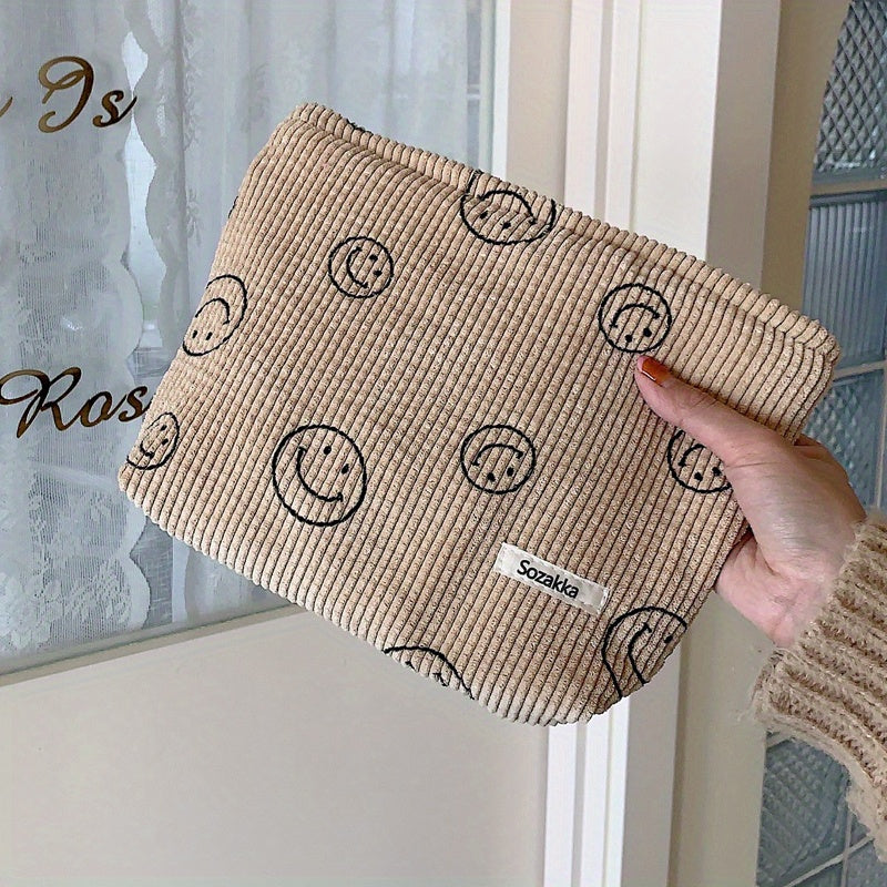 Cute Smile Face Cosmetic Bag - Zipper Travel Portable Makeup Storage Bag - Solid Color Toiletry Bag