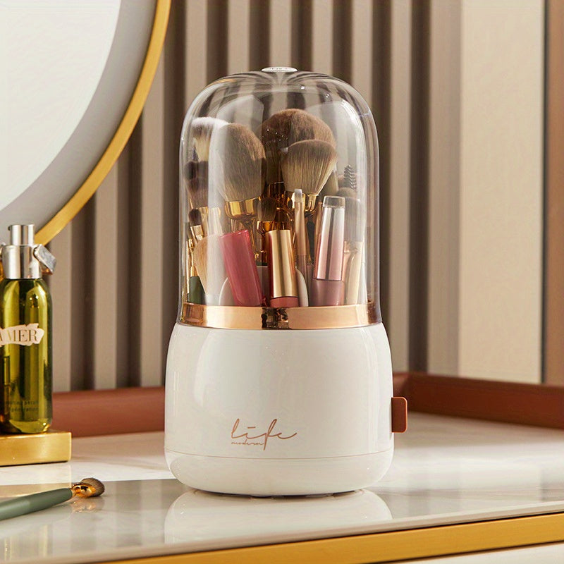 Dustproof 360° Rotating Makeup Brush Holder Organizer with Clear Lid for Vanity Desktop - Keep Your Brushes Clean and Accessible