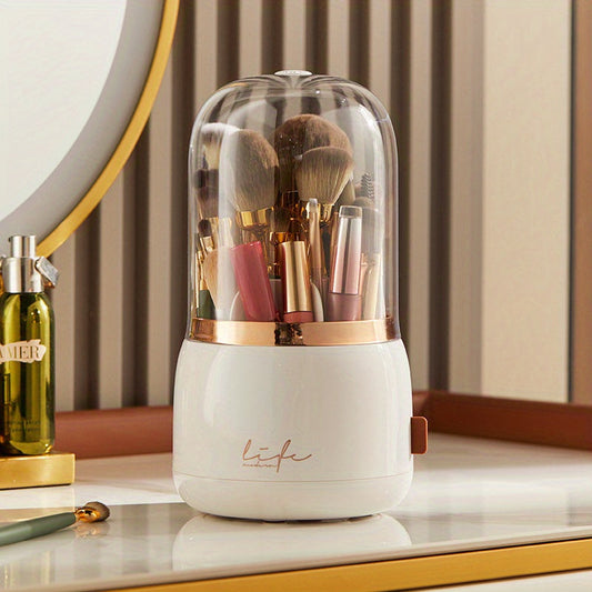 Dustproof 360° Rotating Makeup Brush Holder Organizer with Clear Lid for Vanity Desktop - Keep Your Brushes Clean and Accessible