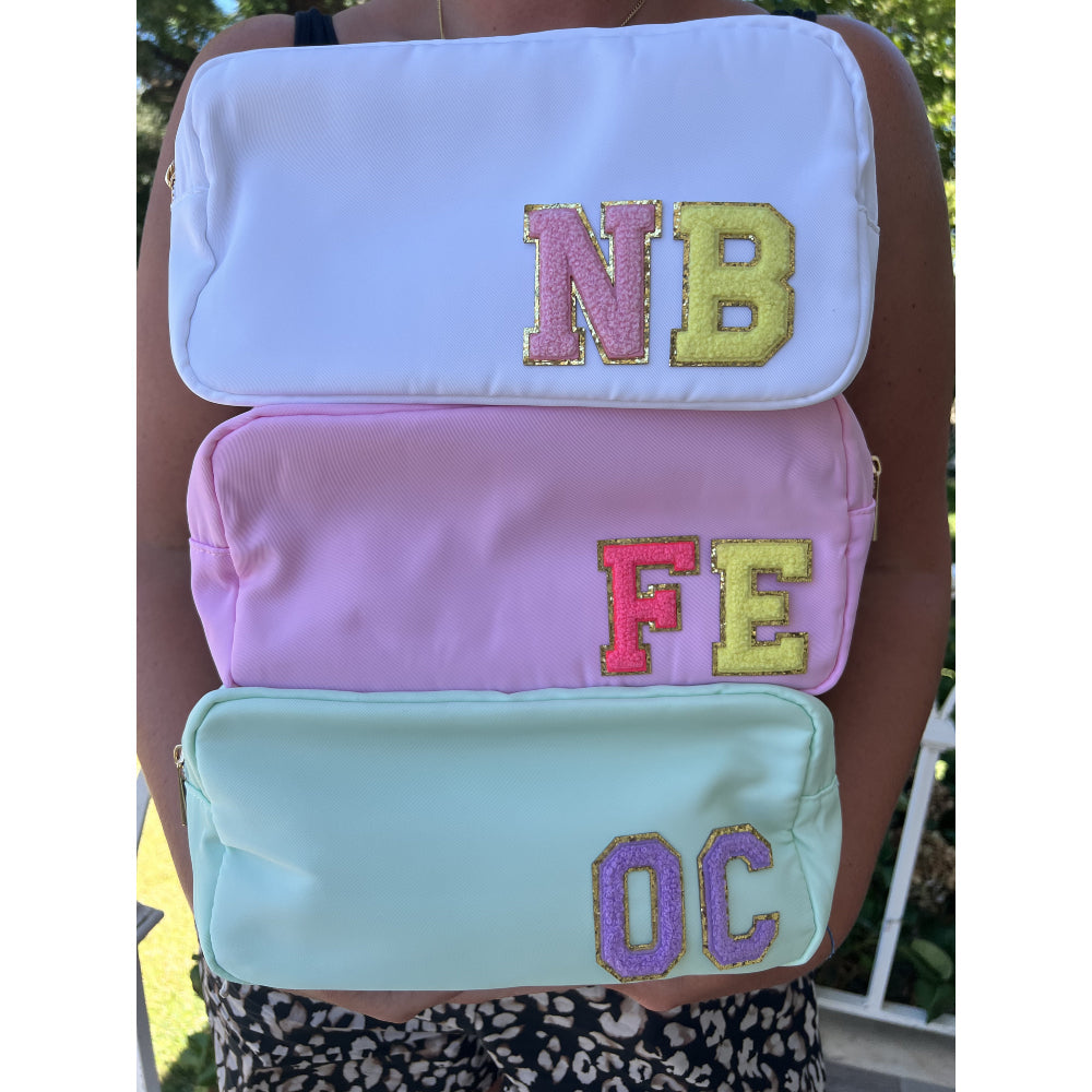 Custom Makeup Bag Personalized Initial Letters Nylon Pouch Bag Gift for Her