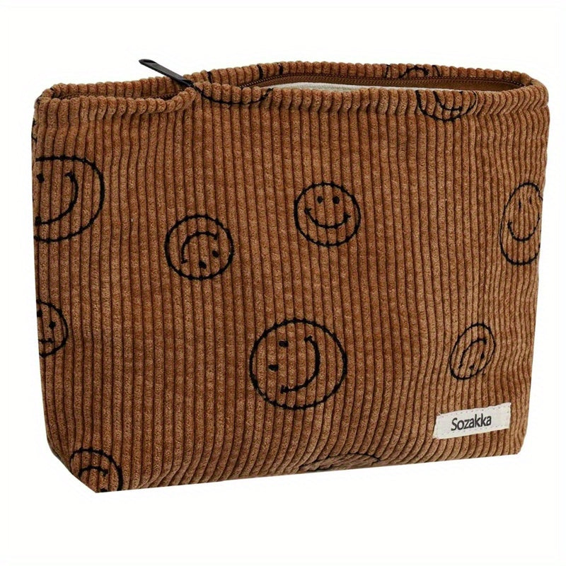 Cute Smile Face Cosmetic Bag - Zipper Travel Portable Makeup Storage Bag - Solid Color Toiletry Bag