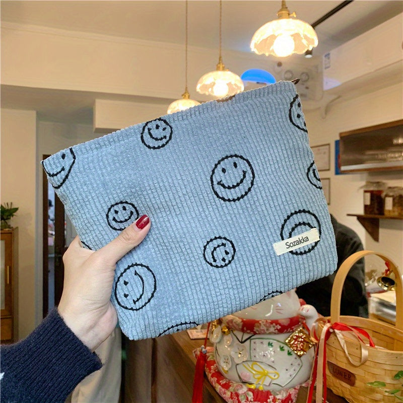 Cute Smile Face Cosmetic Bag - Zipper Travel Portable Makeup Storage Bag - Solid Color Toiletry Bag