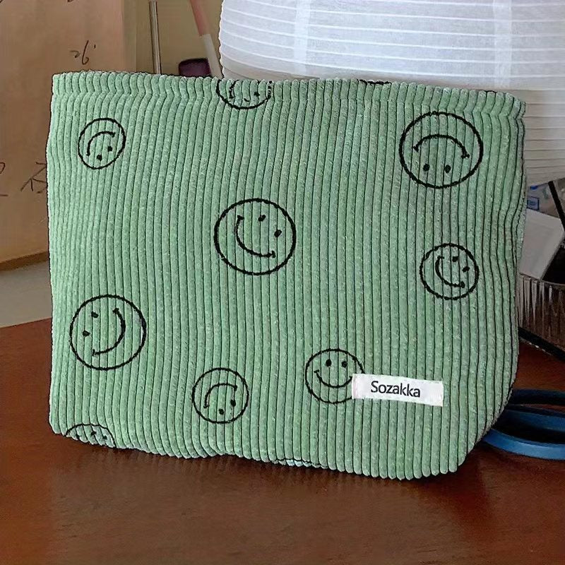 Cute Smile Face Cosmetic Bag - Zipper Travel Portable Makeup Storage Bag - Solid Color Toiletry Bag