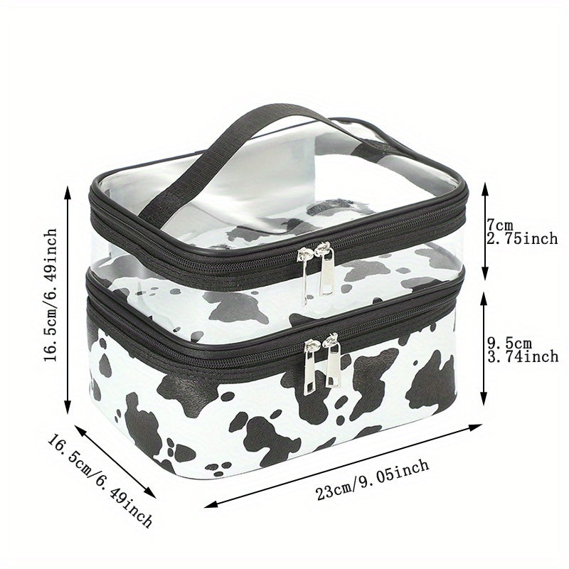 Cute Cow Printed Makeup Bag with Large Capacity and Zipper Closure - Perfect for Organizing and Storing Cosmetics