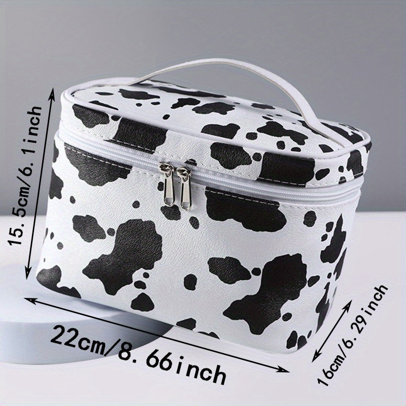 Cute Cow Printed Makeup Bag with Large Capacity and Zipper Closure - Perfect for Organizing and Storing Cosmetics