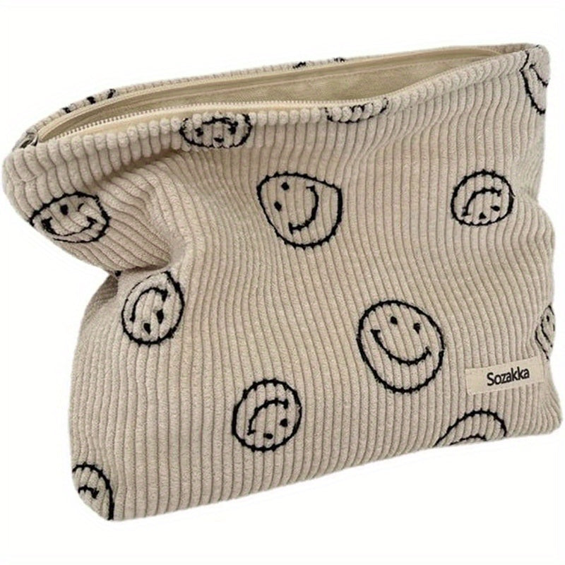 Cute Smile Face Cosmetic Bag - Zipper Travel Portable Makeup Storage Bag - Solid Color Toiletry Bag