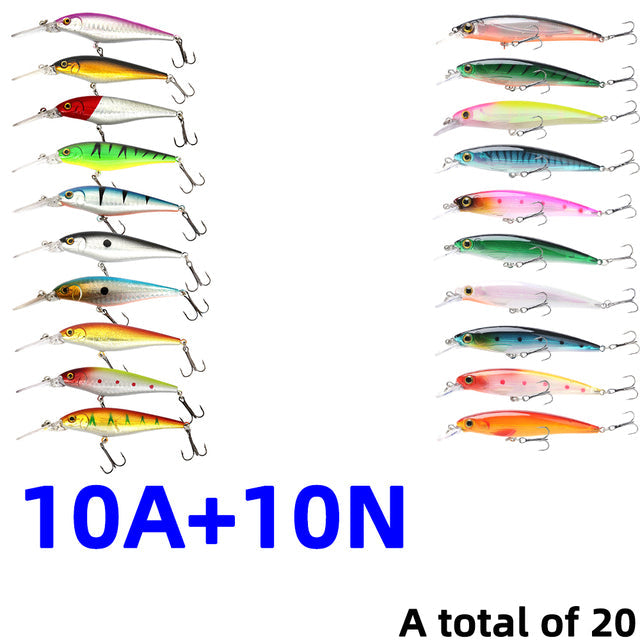 30Pcs/20Pcs/10Pcs Minnow Set Hard Bait Fishing Lure Bass Pike Fresh Salt Water Sea 3D Eyes Wobbler Tackle Crankbait Pesca Kit
