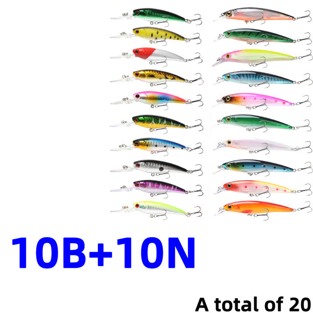 30Pcs/20Pcs/10Pcs Minnow Set Hard Bait Fishing Lure Bass Pike Fresh Salt Water Sea 3D Eyes Wobbler Tackle Crankbait Pesca Kit