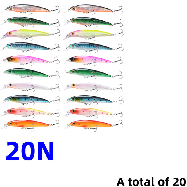 30Pcs/20Pcs/10Pcs Minnow Set Hard Bait Fishing Lure Bass Pike Fresh Salt Water Sea 3D Eyes Wobbler Tackle Crankbait Pesca Kit